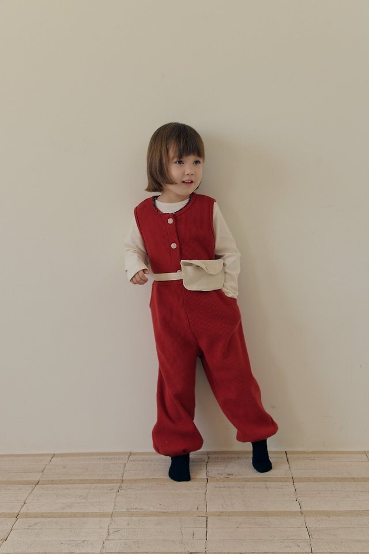 韓国子供服 / 26Autumn / 〖取寄〗MOME / ワッフルボタンボディスーツ / キッズ服 /ナチュラル服 / 秋服 *XS~L*