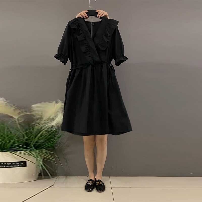 サマードレス ウェストスリムスカート 大きめサイズ 夏物 ミックスインファッション98737108902