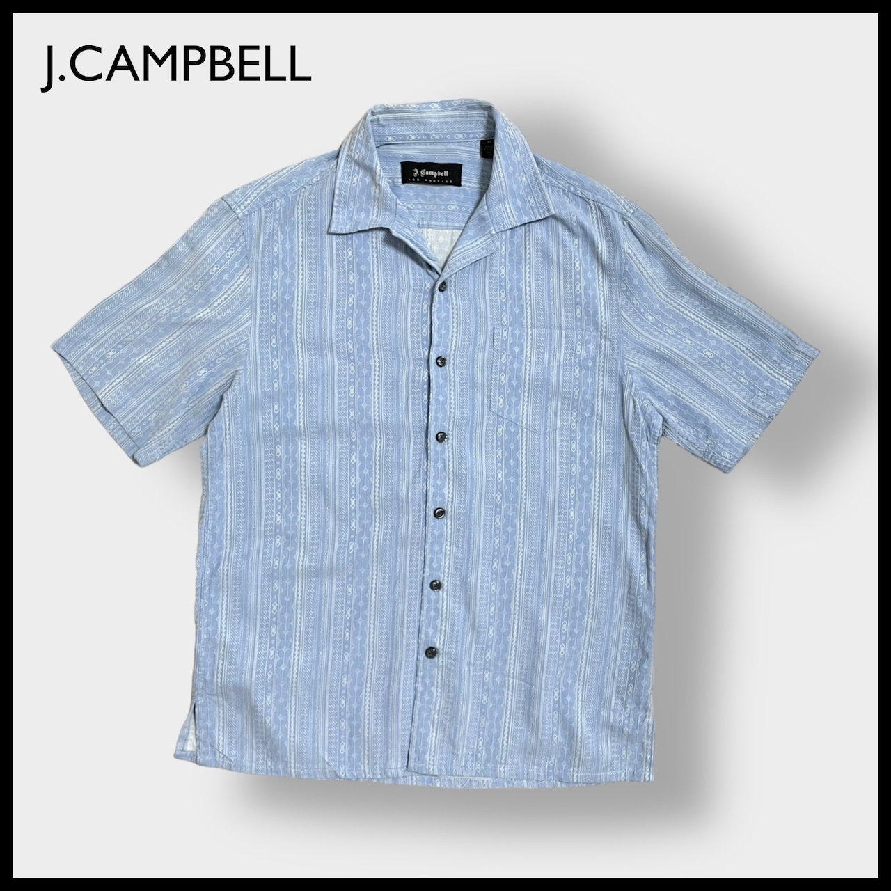 【J.CAMPBELL】半袖シャツ 開襟シャツ 個性的 シルク 柄シャツ ストライプ 総柄 柄物 オールパターン M US古着