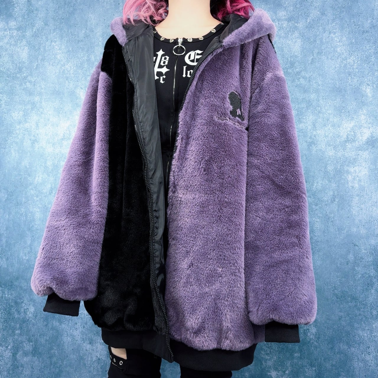 超ふわもこ】TWO-TONE ZIP OUTER -BLACK×PURPLE- | NIER CLOTHING