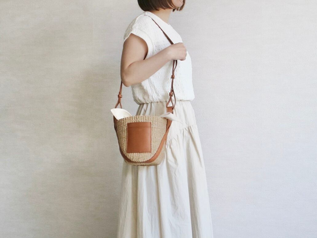 【VIOLAd'ORO ヴィオラドーロ】-MIRO- FINE ABACA×ITALIAN LEATHER SHOULDER BAG ファインアバカ×イタリアンレザーショルダーバッグ V-8592 (2COLORS) | VERSTECK powered by BASE