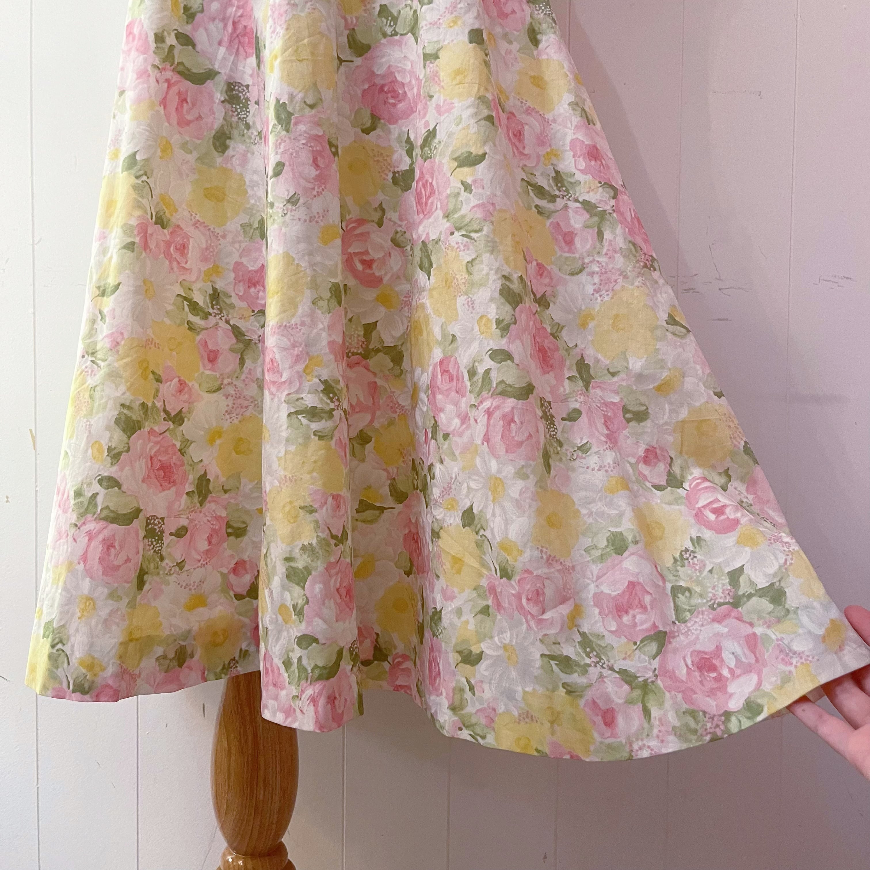 yellow pink flower ribbon sleeve one-piece