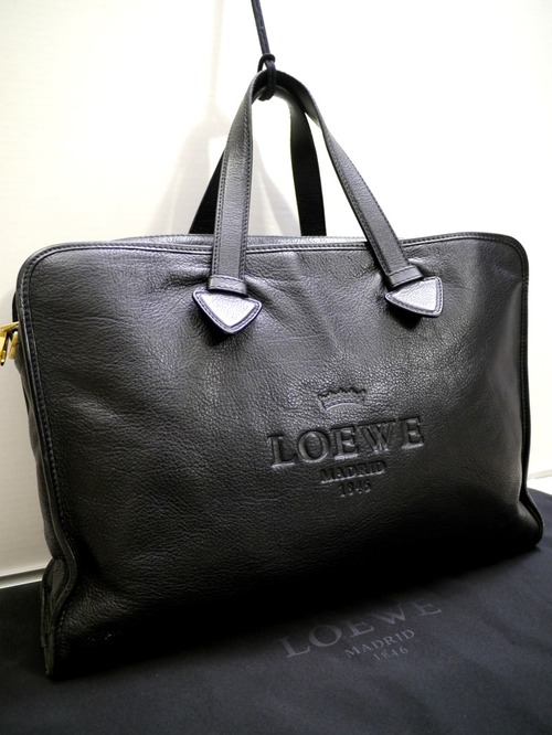 美品20万◆LOEWE ロエベ ヘリテージ A4対応男女可 レザー トート バッグ ブリーフケース 黒◆ シンプルな佇まいにロゴが映える人気ライン♪