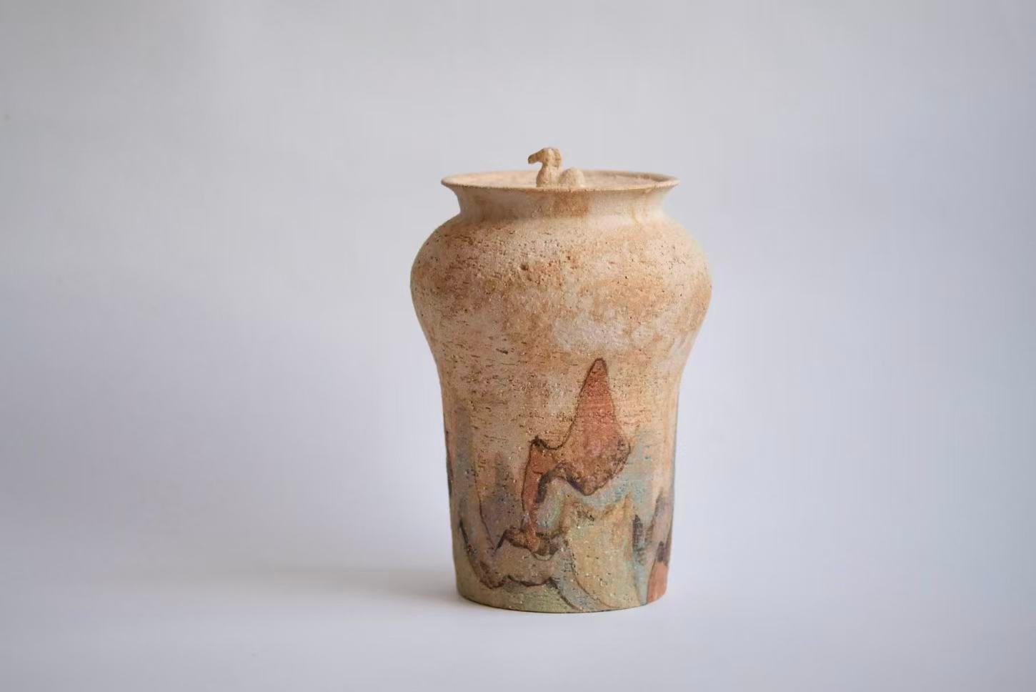 松本郁美 Ikumi Matsumoto - 灰陶加彩壺 pot | Road of Tea 茶ノ路