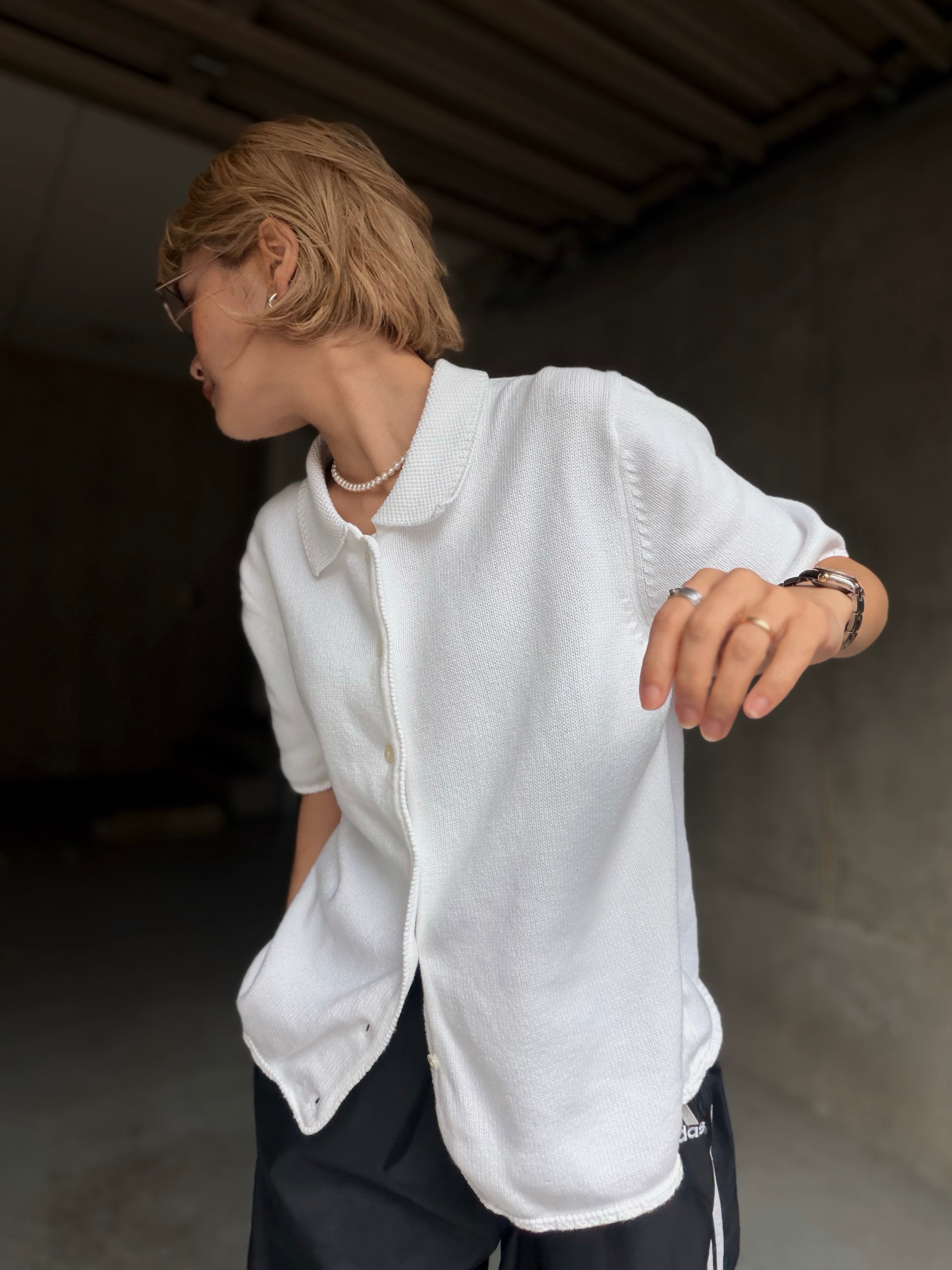 (KN614)90’s LANDS’ END cotton knit polo cardigan