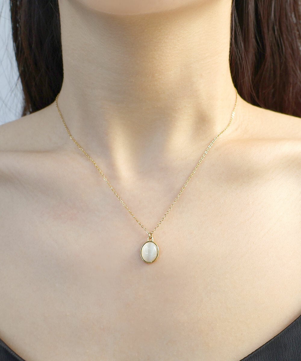 【SELECT】サージカルステンレス 316L オーバル ストーン ペンダントネックレス  金属アレルギー対応