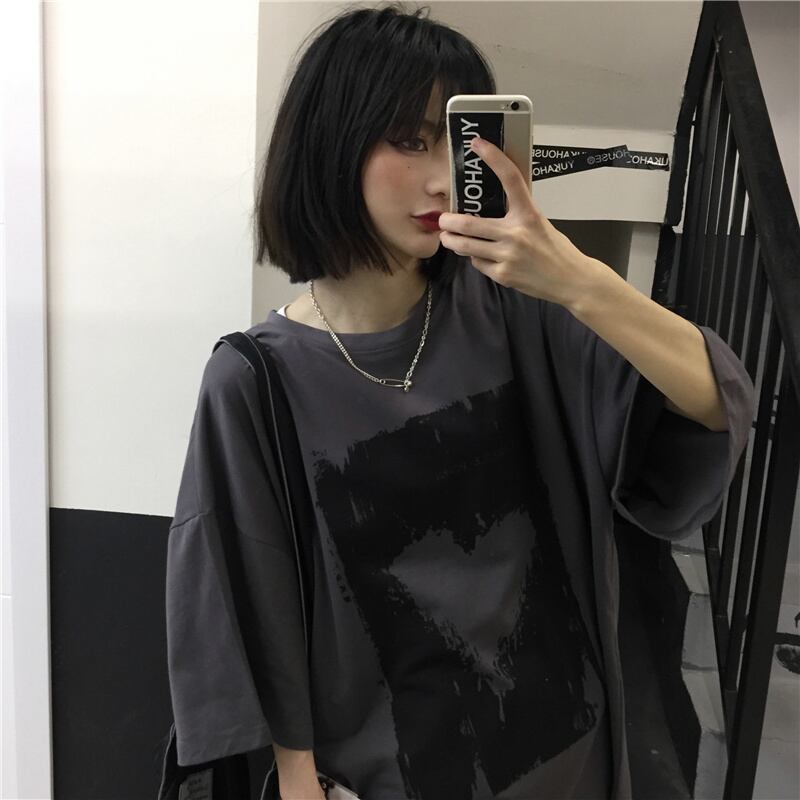 ダークサマーレディーススタイルプリントTシャツ ルーズトップス 大きめサイズ かわいい 夏物 ケッペル64893514224