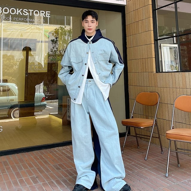 デニムセットアップ NEW ARRIVALS クロップドジャケットデニムセットアップ 着用モデル 2枚