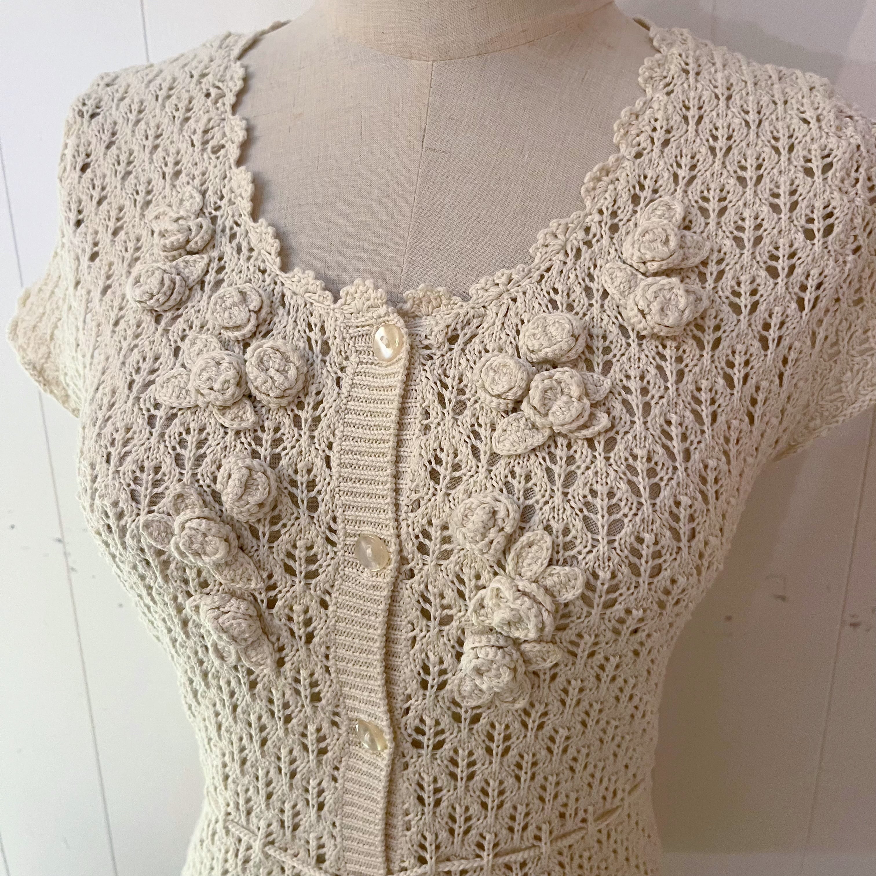 flower motif crochet knit cardigan