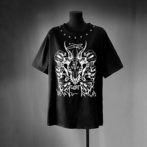 ゴートスカルカオスグラフィックハトメデザインTシャツ（2カラー）（lli_7412）