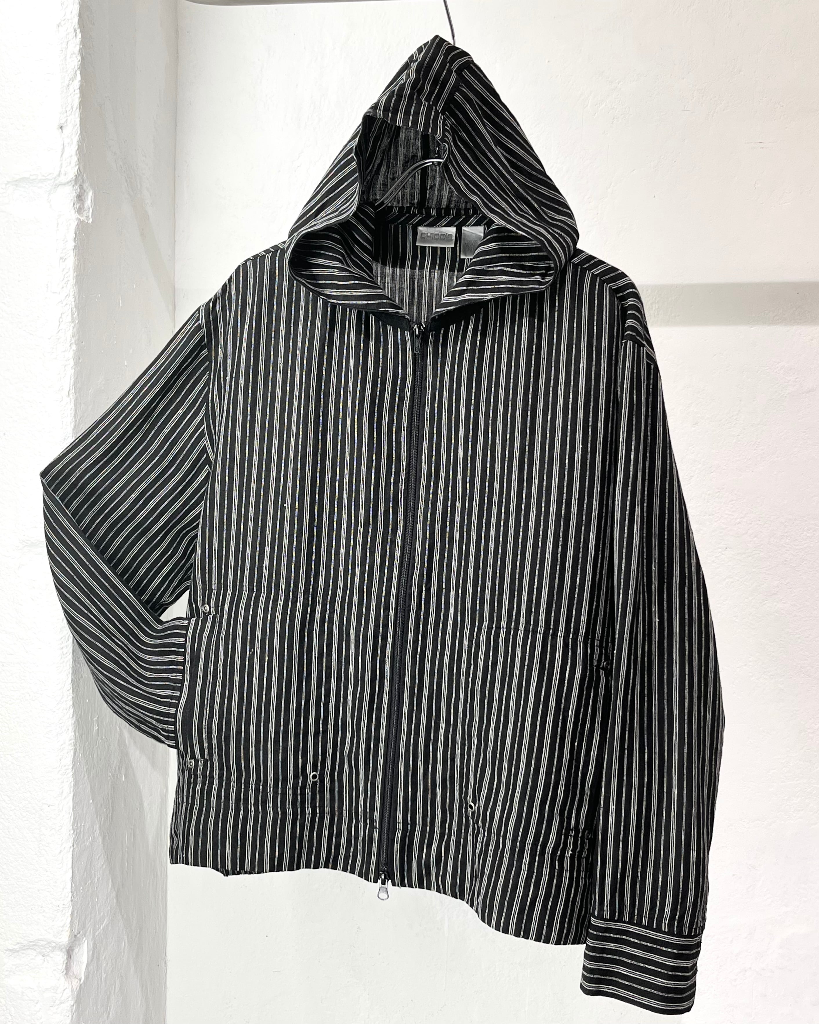 00s CHICO'S Striped Linen Zip-up Parka