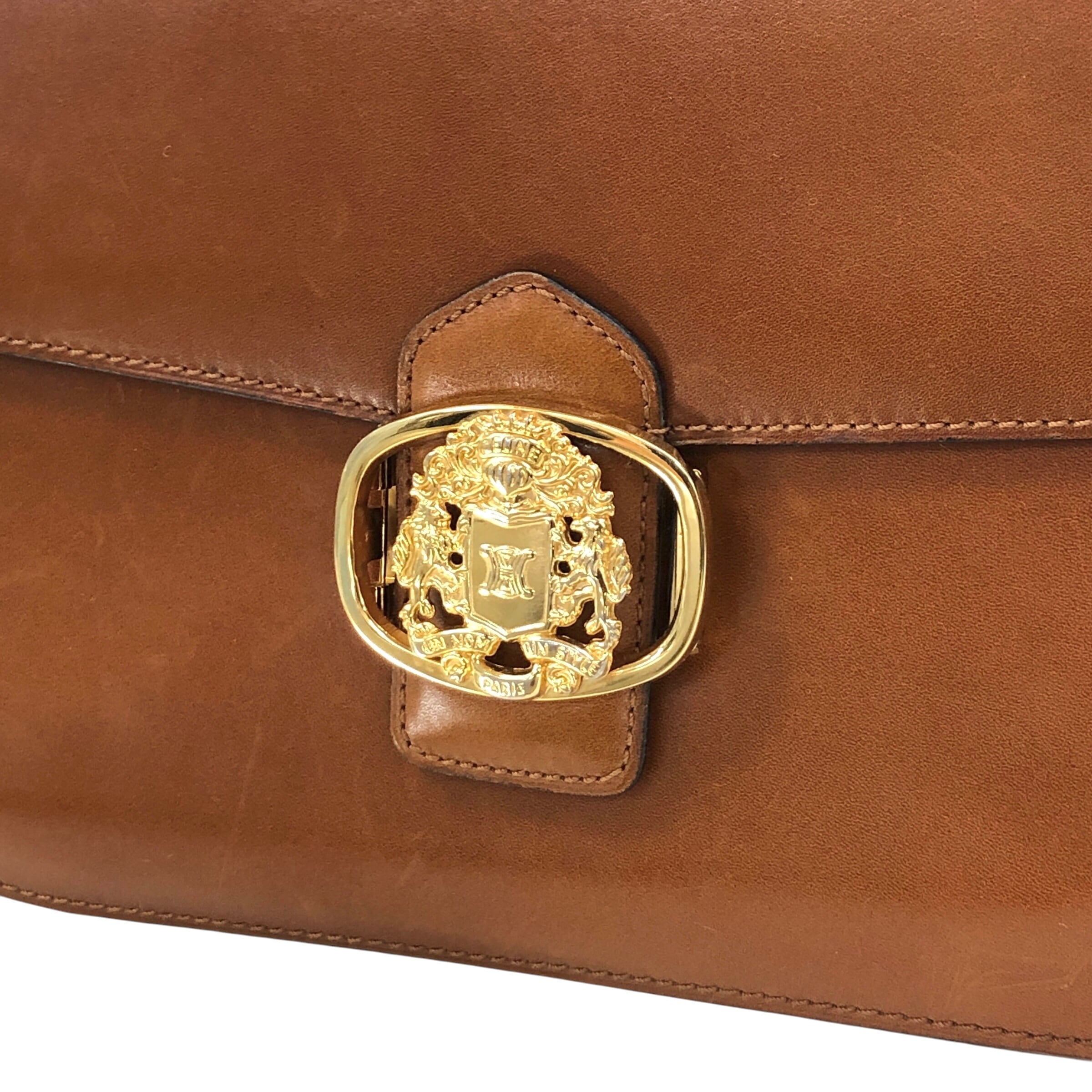 CELINE セリーヌ ショルダーバッグ キャメル エンブレム レザー