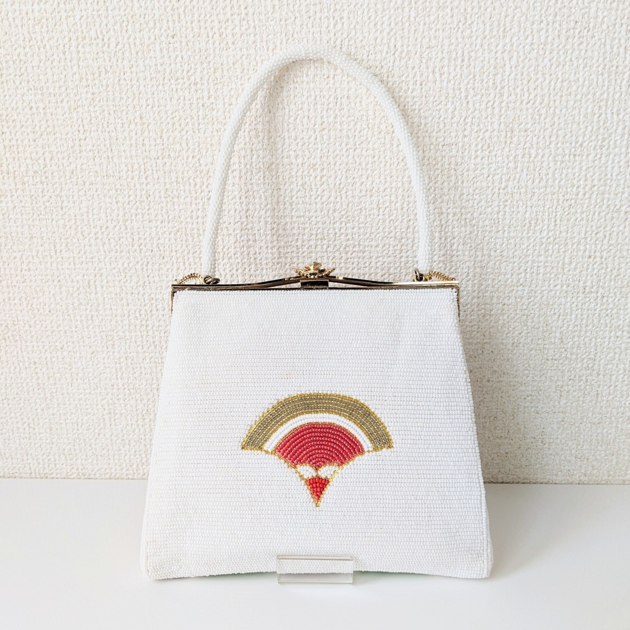 Vintage】ビーズ刺繍バッグ 青海波文様 赤×緑×金 Vintage Beaded Bag  