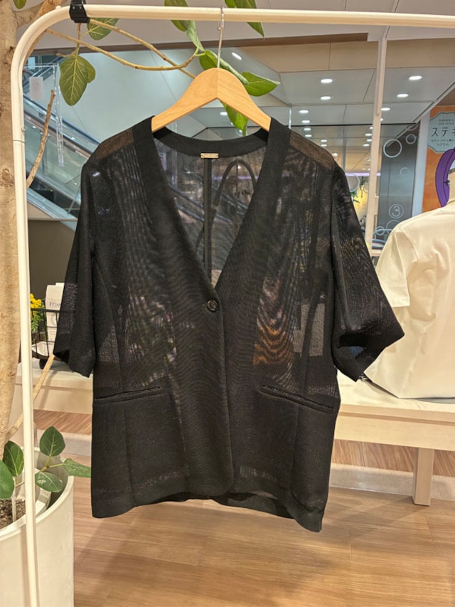 メッシュノーカラー半袖ジャケット［Color:ブラック］通常価格￥17,600→特別価格¥12,100