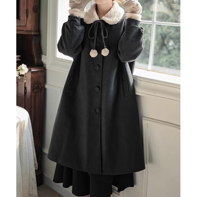 boa collar bonbon ribbon coat　A0120