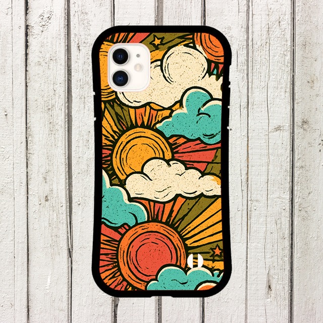 iPhoneケース サイケデリック 太陽と雲｜70sヒッピーレトロ RETRO015