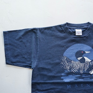 USA製 MAINE 鳥プリントTシャツ シングルステッチ Lサイズ ネイビー