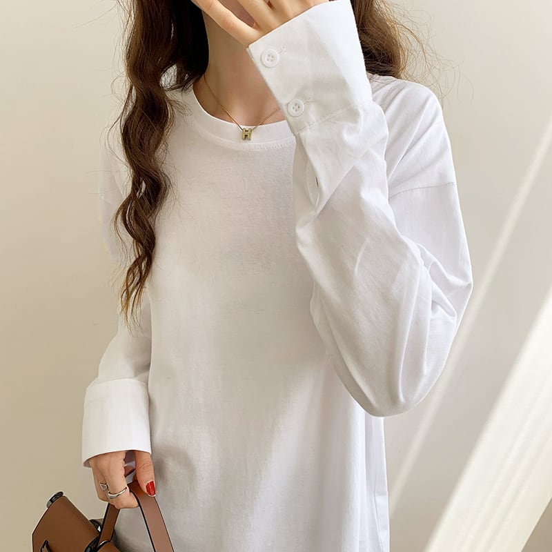 トップス 白シャツ 白トップス 袖あり 長袖 襟なし かわいい 大人可愛い きれいめ シンプル カジュアル 大人 おしゃれ お洒落 かっこいい 大人可愛い 大人女子 こなれ感 ガーリー 個性的 無地 春 30代 40代 レディース 女性用 ビジネス OL 通勤 デート お出かけ 女子会 休日 トップス シャツ Tシャツ 襟なし 袖あり 長袖 ボタン 綿 ポリエチレン