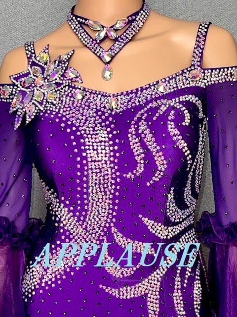 【新着】社交ダンス ドレス　スタンダード　モダンドレス　バイオレット　M　ST-24-21　デモ・競技用ドレス　発表会衣装　パーティドレス　ワンピース　舞台衣装