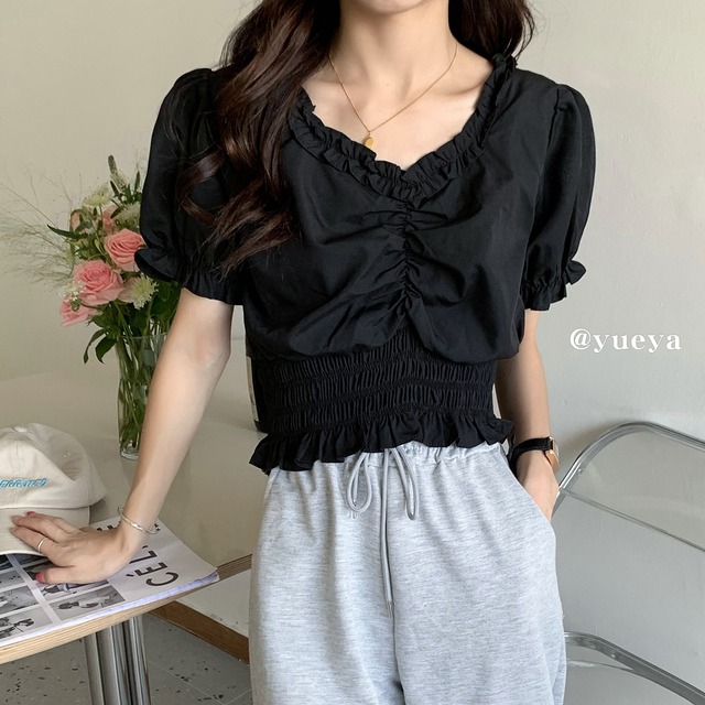 スリーブショートシャツ サマーVネックスタイルウェストトップス 夏物 クレセントシティ89622403539