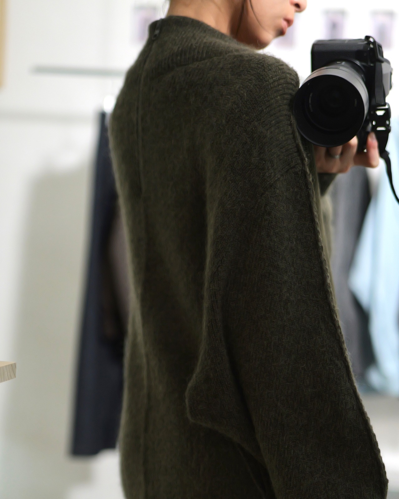 予約販売 | i’m here : - “SWITCH” DRIVER’S KNIT ：Khaki｜前後スイッチ／ドライバーズニット／異素材の温度
