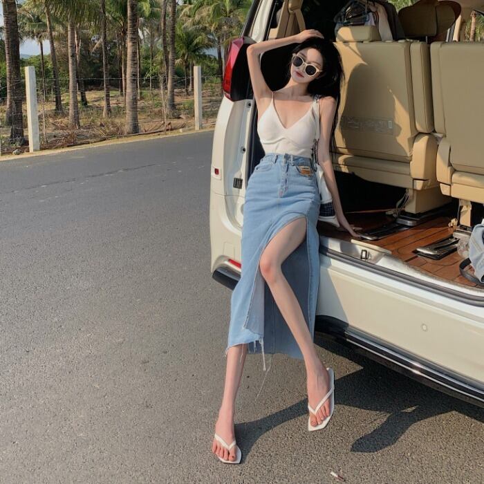 スリムハイウェストウェストAラインスカート サマー 夏物 ドラファッションホール55919378569