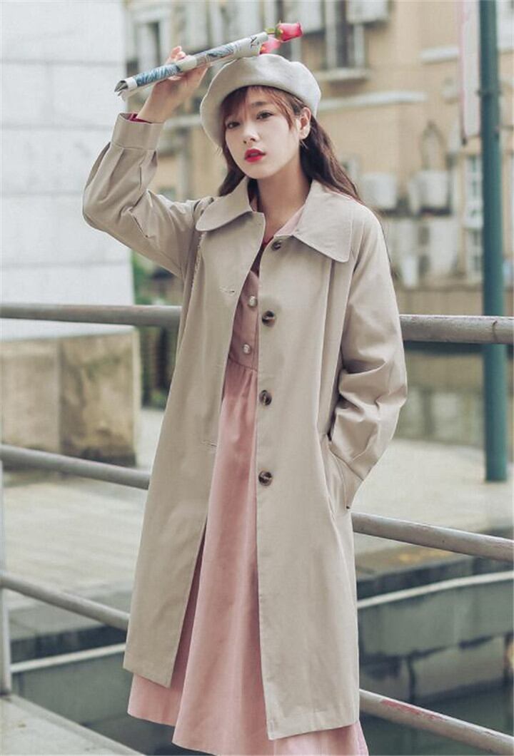 秋には定番タイプ!ウインドブレーカー 女性 中・長セクション スリムフィット 人気 コート