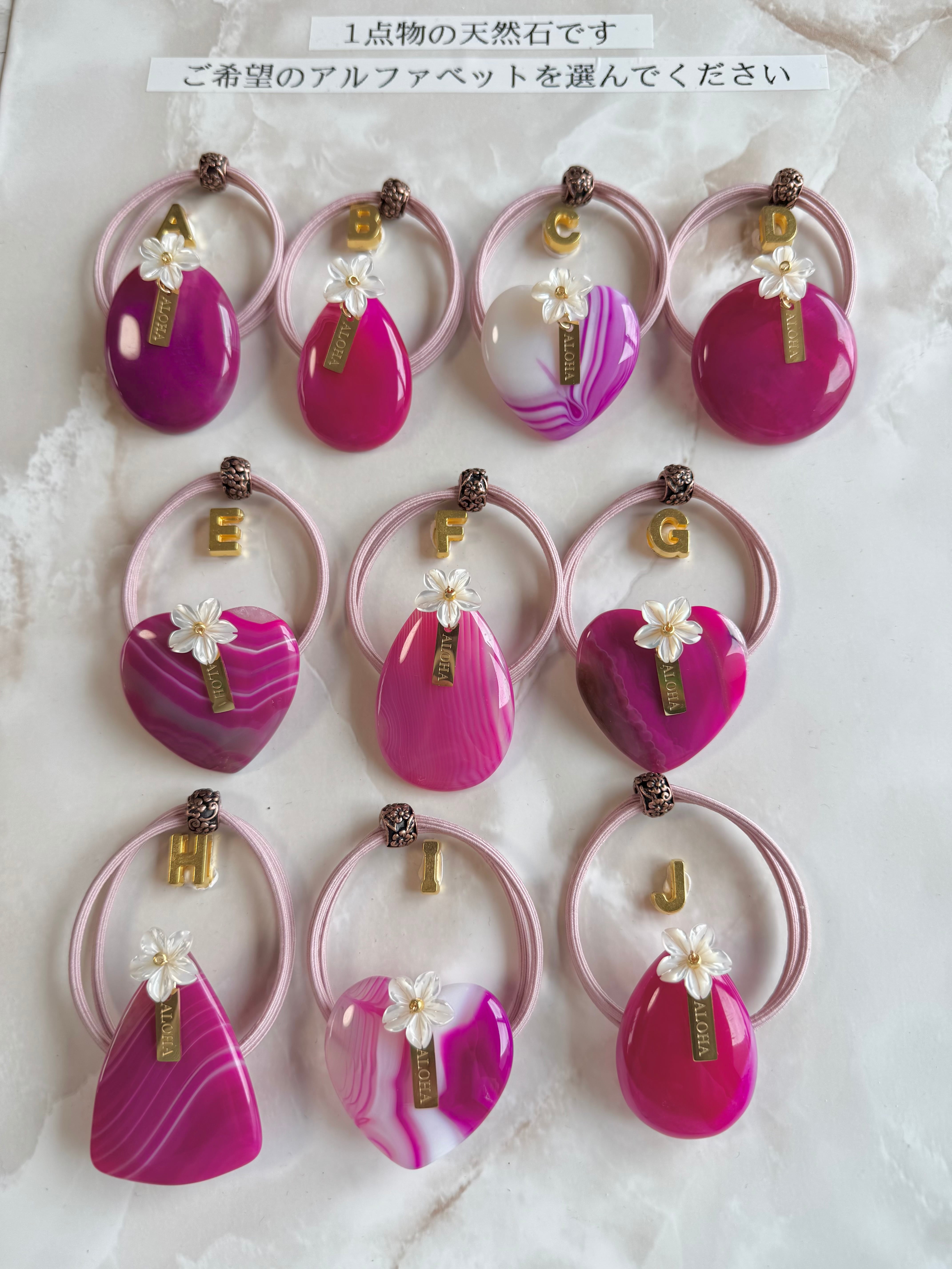 Pink agate×Plumeria hair accessory(ピンクアゲート瑪瑙天然石