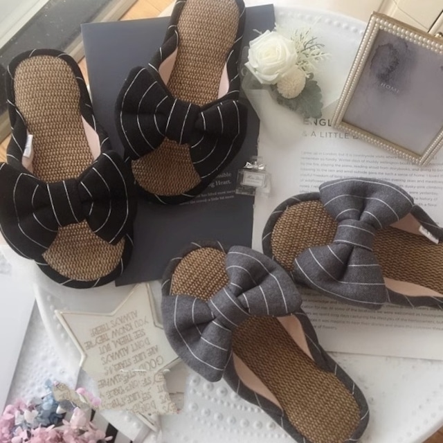 stripe cross ribbon design open toe slippers p975