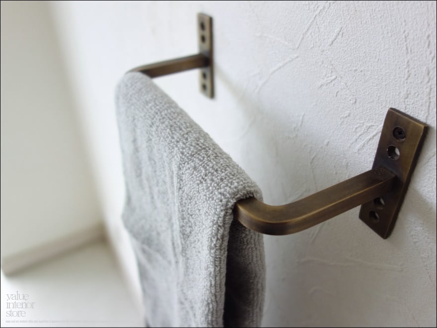 真鍮タオル掛け / 曲がり21cm タオルハンガー ブラスハンガー キッチンタオルバー バス・トイレ用品 洗面用品 壁掛け 真鍮製 レトロ調
