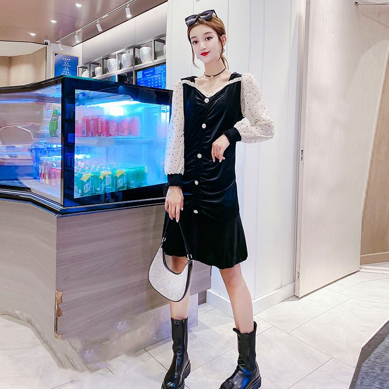 プラスサイズの婦人服2020新しいスタイルの秋のカバー腹秋のスリムなデザインセンスファットmmシルクネックライトクックドスタイルのドレス ミックスインファッション31055250786