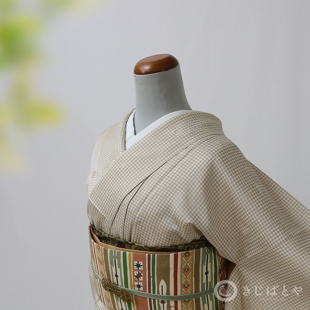 正絹 蕎麦切色の格子の小紋 袷 | きじばとや
