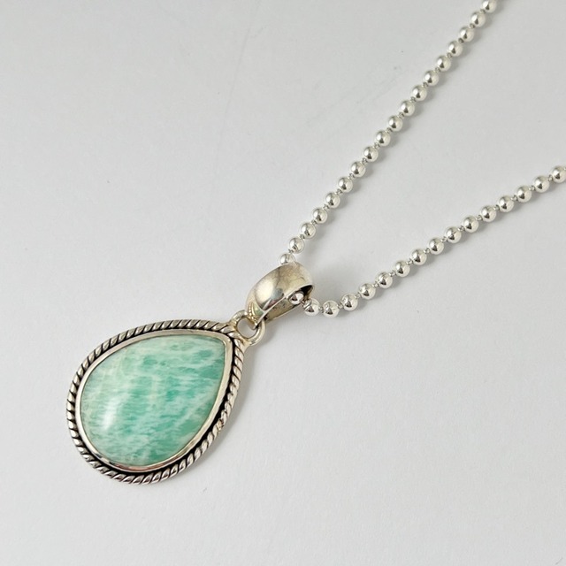 一点物 アマゾナイト ドロップ型 ロープワーク ペンダント