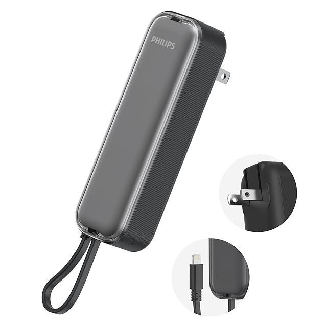 Philips (フィリップス) 小型 モバイルバッテリー ACプラグ付 5000mAh