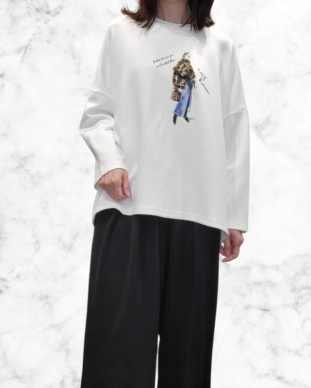 女性イラストデザインカットソー　17424　ポリーヌブロー　ホワイト　