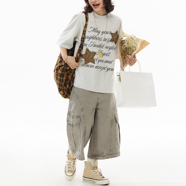 check star lettering short-sleeve tee　チェックスターレタリング半袖ティー　J1951