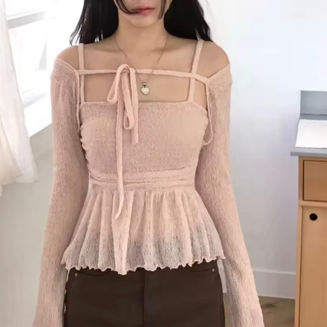 girly sheer cardigan camisole set