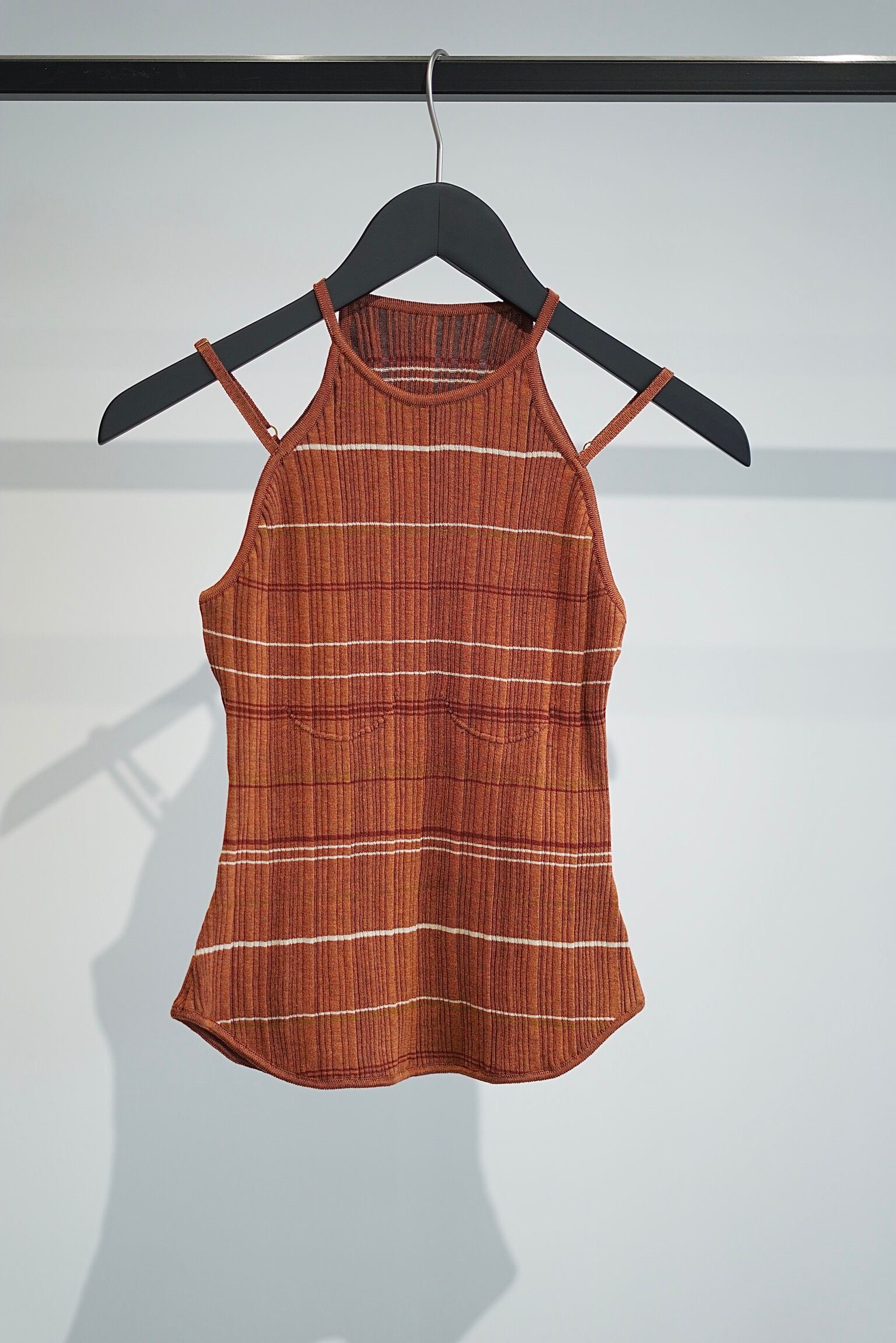 トップス Random Ribbed Plaid Knitted Top Random Ribbed Plaid Knitted Top