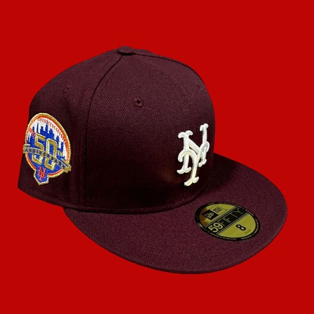 New York Mets 50th Anniversary New Era 59Fifty Fitted / Burgundy (Pink Brim)