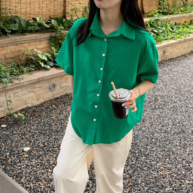 グリーンスリーブシャツ サマーカジュアルルーズ薄手 夏物 ビッグFスモールZ韓国28989038136
