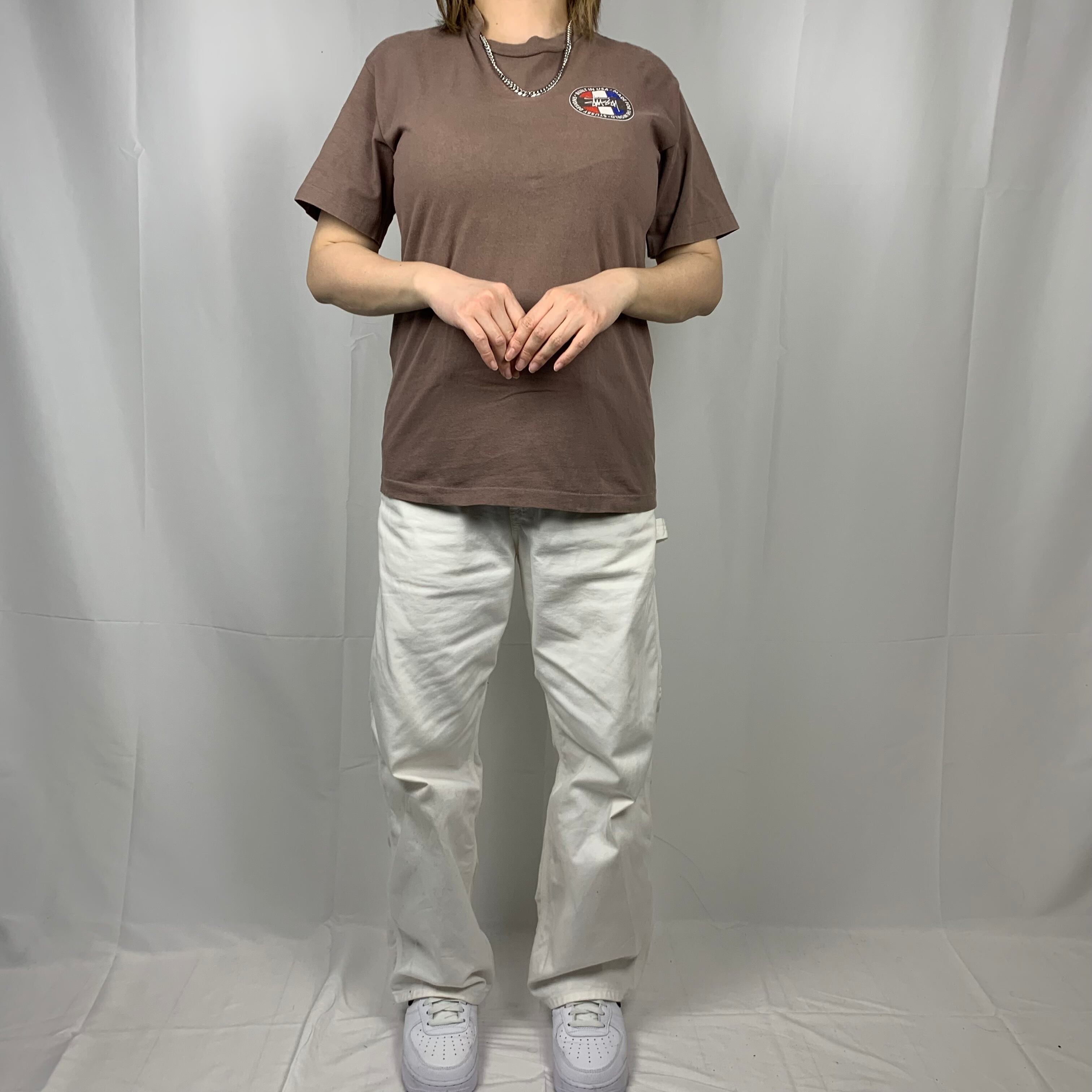 90s'白タグオールド【ステューシー】フランスパネルロゴTシャツ