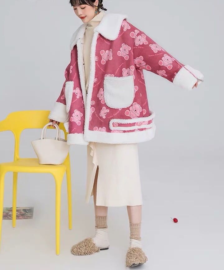 くまさん柄 ピンク アウター ジャケット コート ファー | LOVEYsmileSHOP