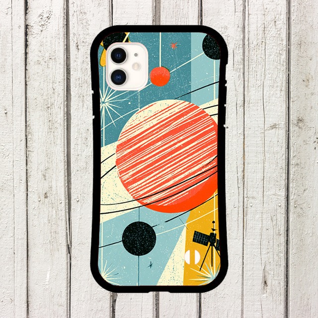 受注生産 iPhoneケース 赤い太陽と惑星の宇宙柄｜レトロ宇宙 RFSP066C