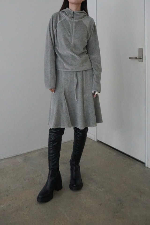 VELOUR HOOD SKIRT SETUP (GRAY) 2509-38-228