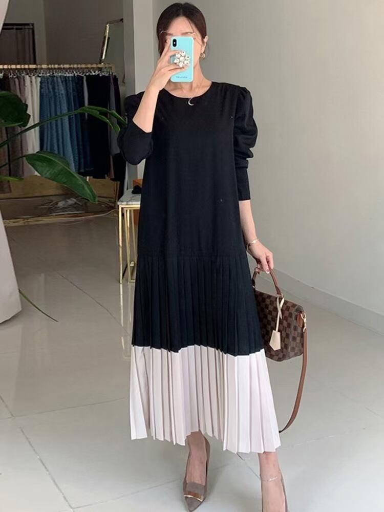 配色プリーツワンピース　AJ22240-106