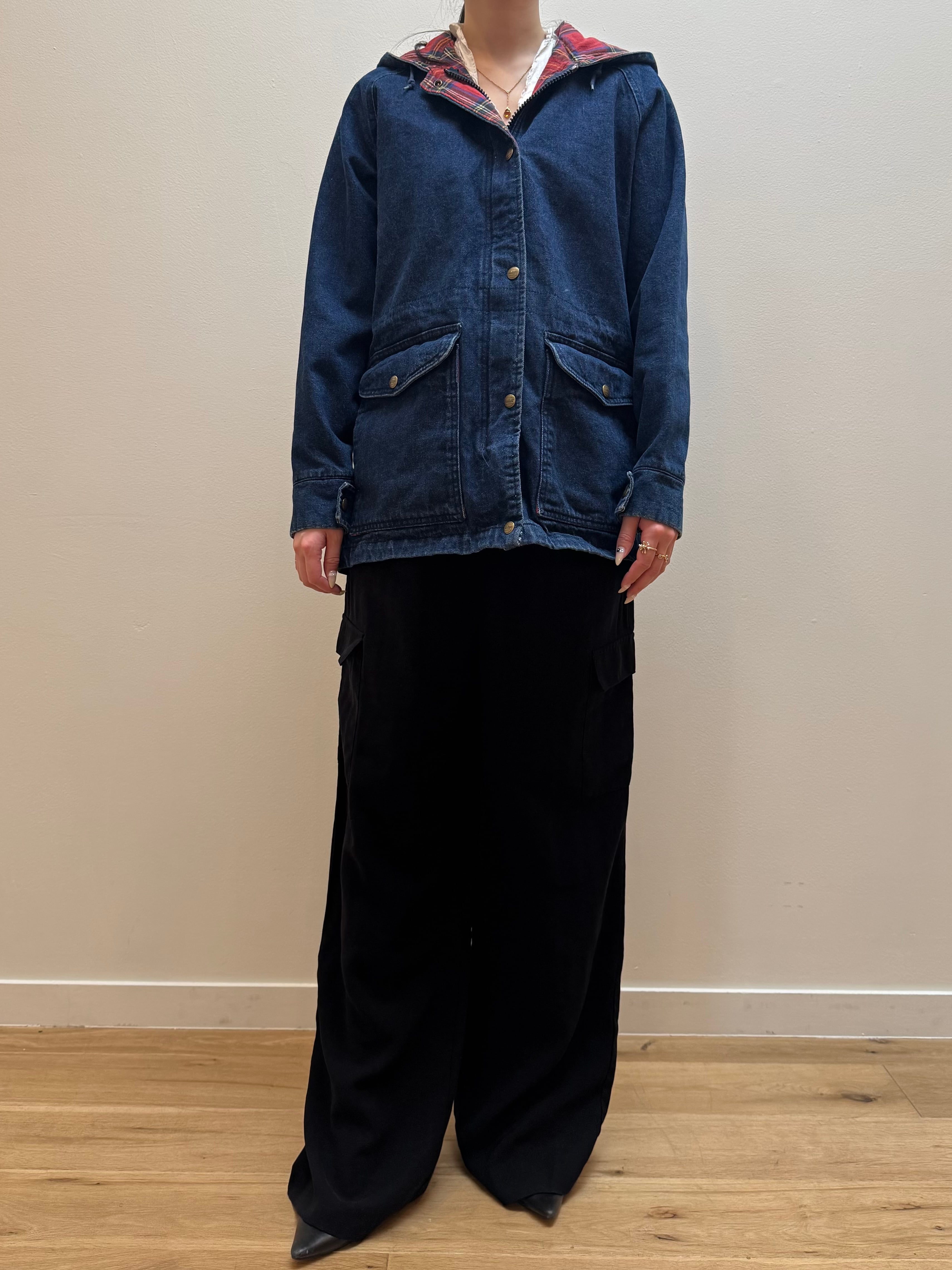 JK4-2 USED L.L.Bean DENIM HOODED FIELD JACKET -INDIGO-