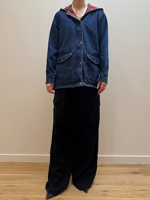 JK4-2 USED L.L.Bean DENIM HOODED FIELD JACKET -INDIGO-