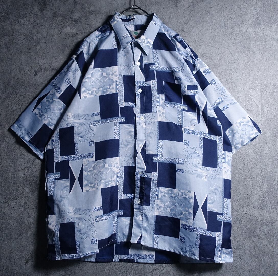 EURO Blue patchwork pattern design T-shirt