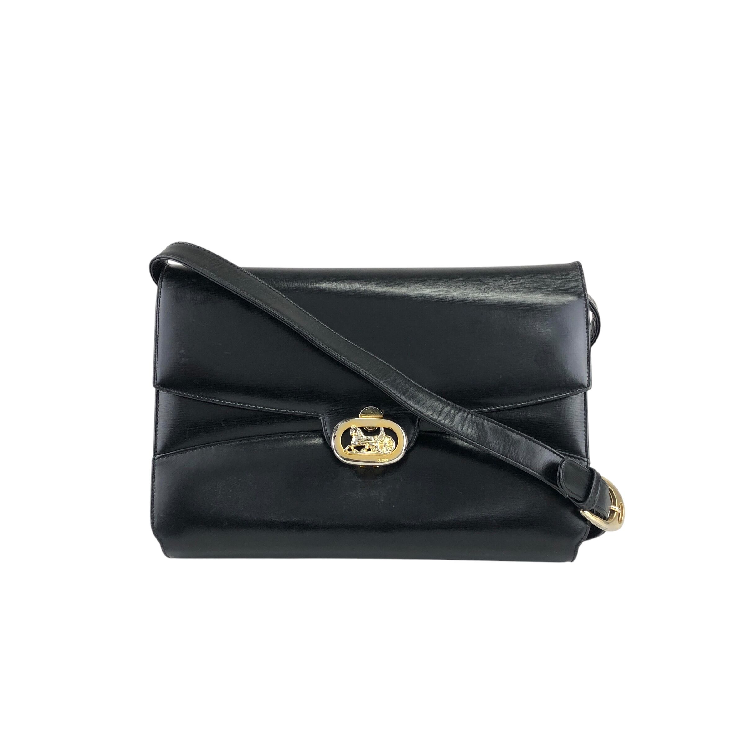 CELINE セリーヌ ショルダーバッグ ブラック 馬車 レザー vintage