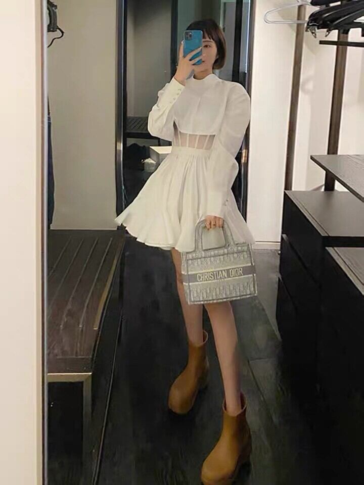 ワンホンコーデ 可愛い フェイクツーピースワンピース ホワイト S L Ib Sweet By Qoosilk ワンホンコーデ 可愛い フェイクツーピースワンピース ホワイト S L Ib Sweet By Qoosilk
